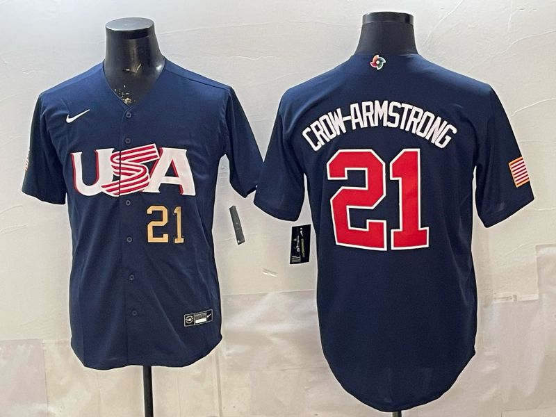 Men 2026 World Cub USA #21 Crow-Armstrong Blue Nike MLB Jersey style 002